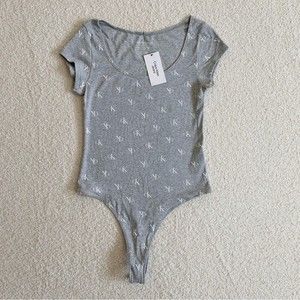 Calvin Klein Grey Logo Bodysuit Size Small, Short-Sleeve NWT